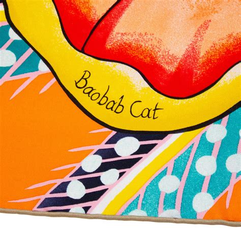 hermes baobab cat|Hermes 'Baobab Cat' Orange Twill Silk 90cm Scarf.